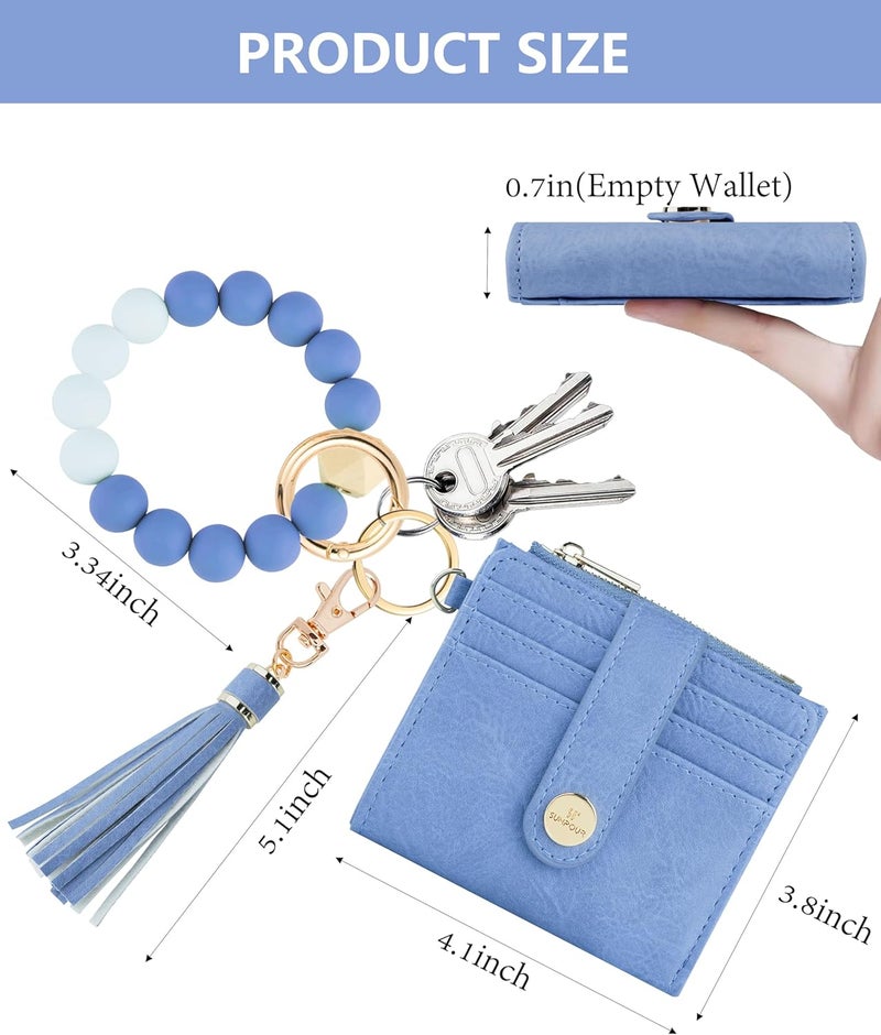 Sunpour Small Wristlet Wallets for Women Keychain Wristlet Wallet RFID Blocking Key Chain Wallet With Zipper Coin Pocket,2 Id Window (Blue) - Image 2